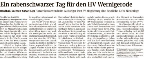 Volksstimme Bericht zum Match der 1. Mannschaft beim Post SV Magdeburg